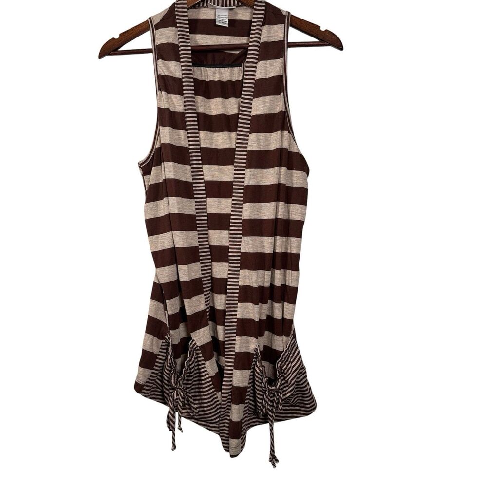 Self Esteem Vintage Y2K Striped Drape Vest Sleeveless Cardigan Women’s XL Brown